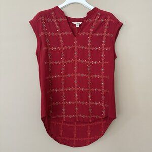 Lucky Brand Boho Top Women S Red Beaded India Embellished Hippie Embroidered